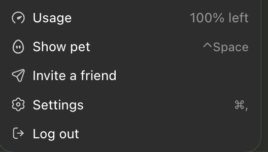 The ChatGPT desktop account menu with the Settings entry